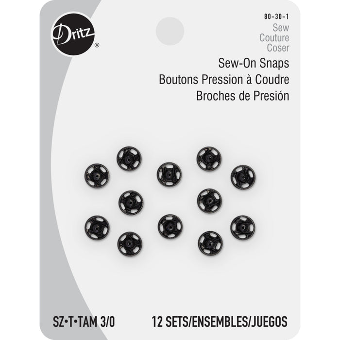 Sew-On Snaps, 12 Sets, Size 3/0, Black — Prym Consumer USA Inc.